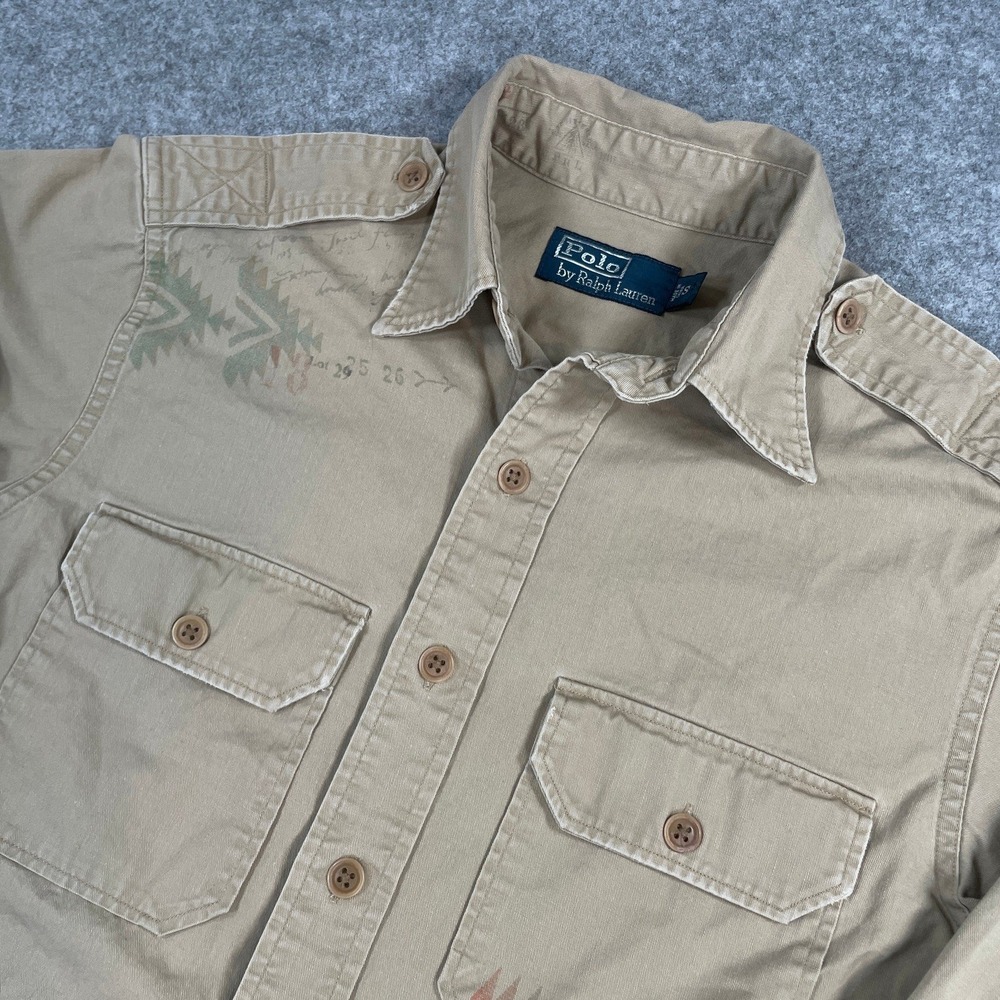 Ralph Lauren Mens Button Down Shirt S Khaki Long Sleeve Classic Fit Prep Cotton